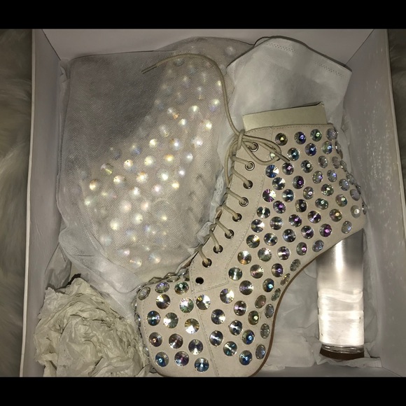 Jeffrey Campbell White Ankle Boots with Iridescent Accents - Picture 2 of 8